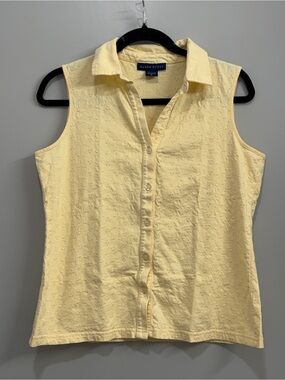 Karen Scott Yellow Eyelet Button Front Sleeveless Top Cotton Petite